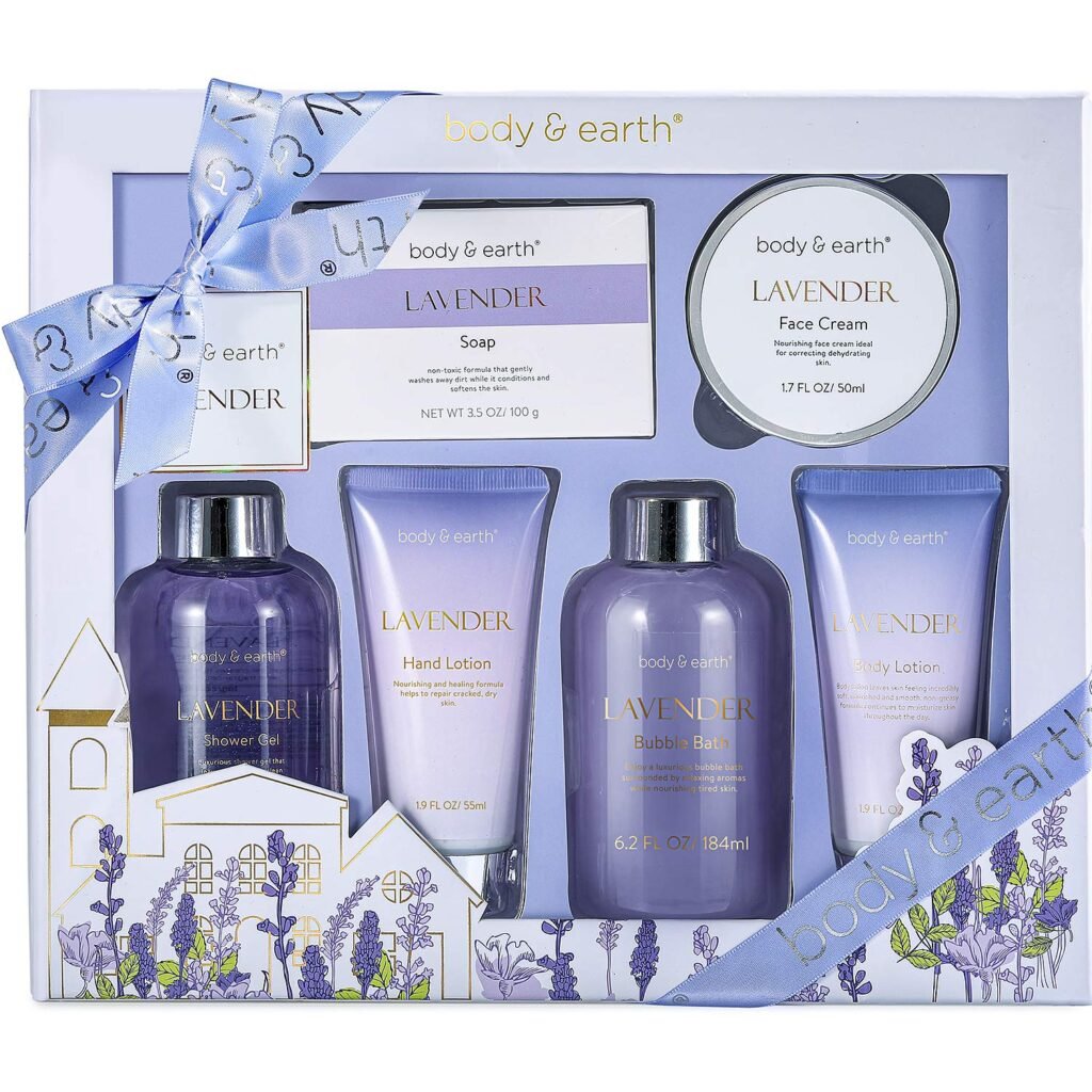 Bath Spa Gifts for Women - Lavender Gift Set, Body  Earth 6 Pcs Bath Gift Sets, Self Care Gifts, Birthday Gifts for Women, Relaxing Spa Gift Basket Set