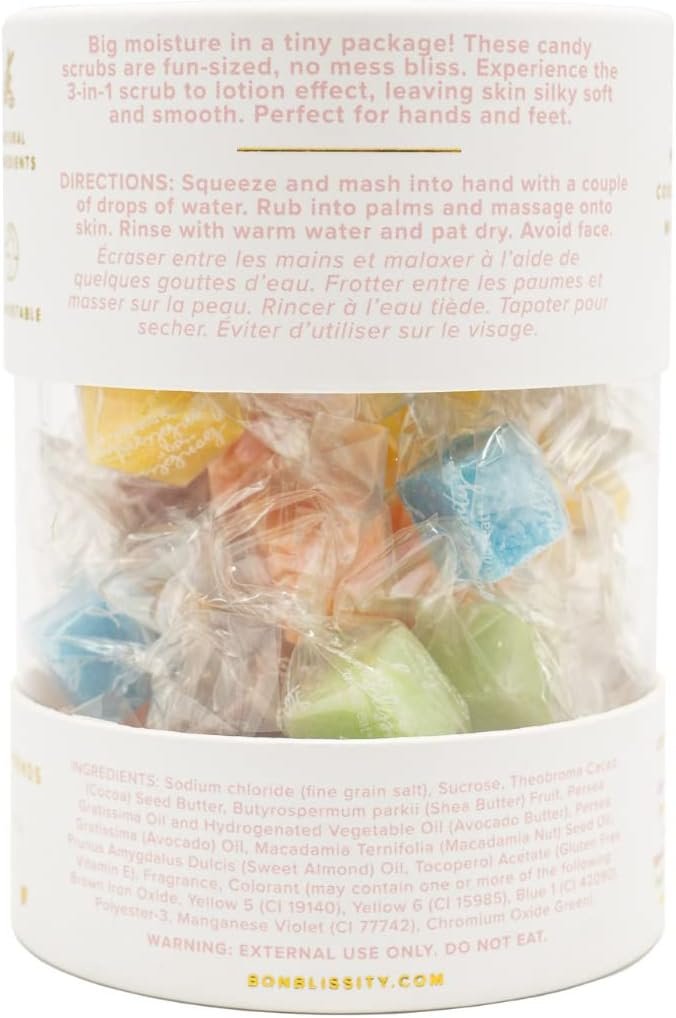 Bonblissity Sweet+Single Candy Sugar Scrub, Assorted, 30 Pcs - Exfoliating, Skin, Hands, Feet, Natural Butters  Oils, Sugary, Salty, Individually Wrapped, Exfoliate  Moisturize, On The Go, Travel