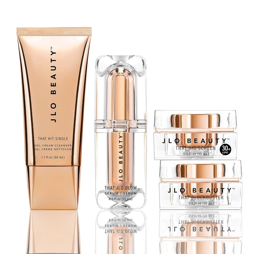 JLO BEAUTY That JLo Essentials Kit | Includes Serum, Cleanser, Cream and Broad Spectrum SPF, Gently Tightens, Brightens, Protects  Hydrates Skin