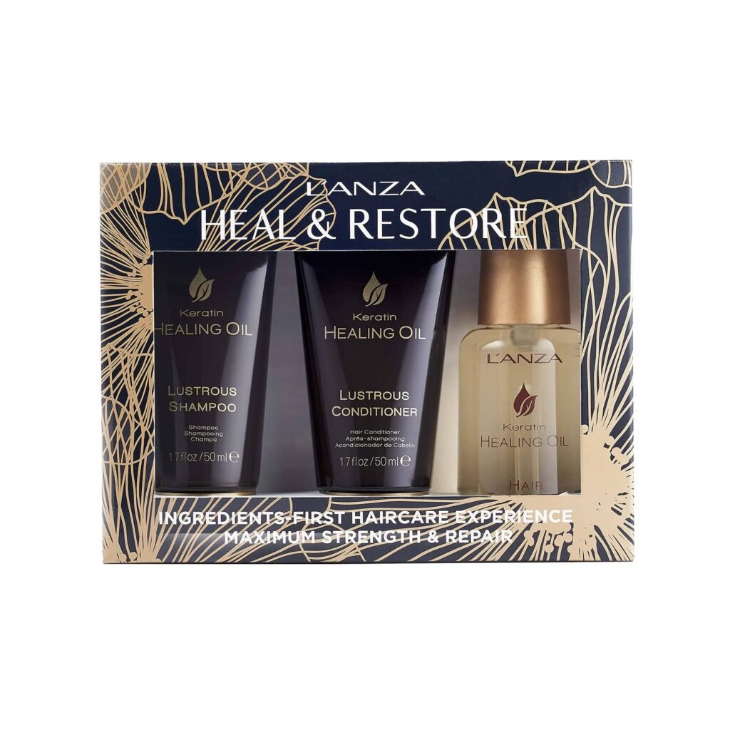 LANZA Travel With Luxury Hair Care Kit - Travel-Sized Shampoo, Conditioner, and Keratin Hair Oil - Volumizing Hair Products for a Luxury Treatment On the Go (1.7/1.7/1.25 Fl Oz)