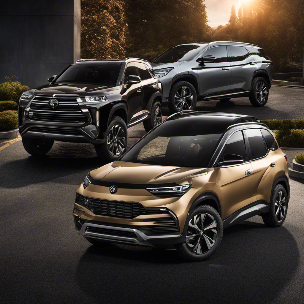 An image showcasing three sleek luxury compact SUVs parked side by side, each with distinct features like panoramic sunroofs, premium leather interiors, and advanced technology displays, inviting readers to explore their options