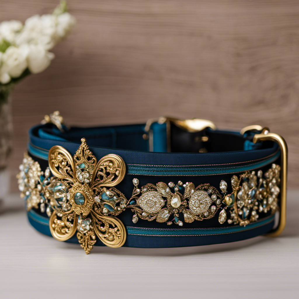 An image featuring a regal, handcrafted dog collar adorned with intricate, designer fabric