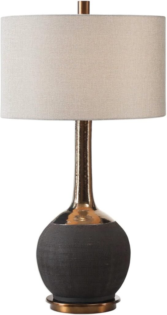 MY SWANKY HOME Luxe Sculpted Gold Black Ribbed Table Lamp | MidCentury Modern Ceramic Metallic