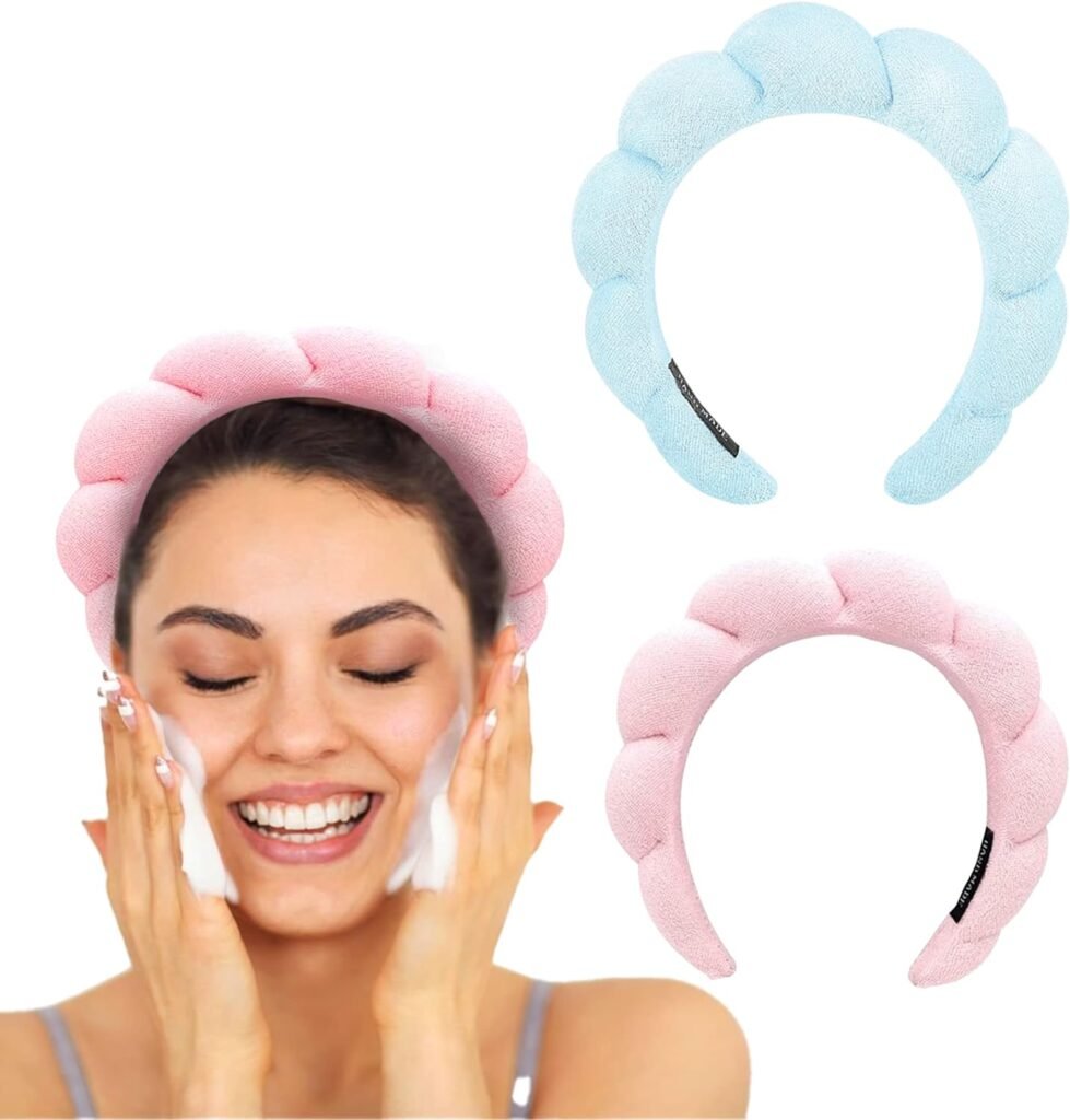 R.S LUXURY Makeup Headband for Washing Face or Facial, Set of 2 Skincare Headbands, Terry Cloth Headband Pink  Blue Spa sponge Headband Combo Package - Headband for makeup Clearance makeup
