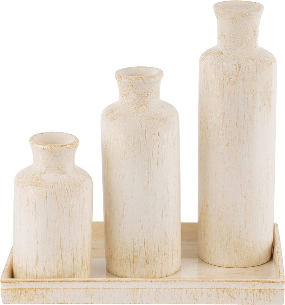Rustic Luxe Vases for Decor - 3 Piece Shelf Decor Accents Vase Set - Rustic Vases for Modern Farmhouse Decor - Home Decorations for Living Room, Dining Room, Kitchen, Bedroom  Fireplace Decor