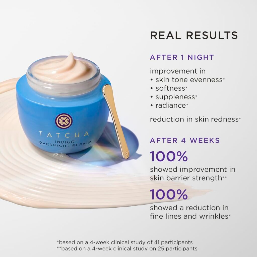 TATCHA Indigo Overnight Repair | Face Cream  Serum Treatment, Fragrance Free Night Cream, 50 ml | 1.7 oz