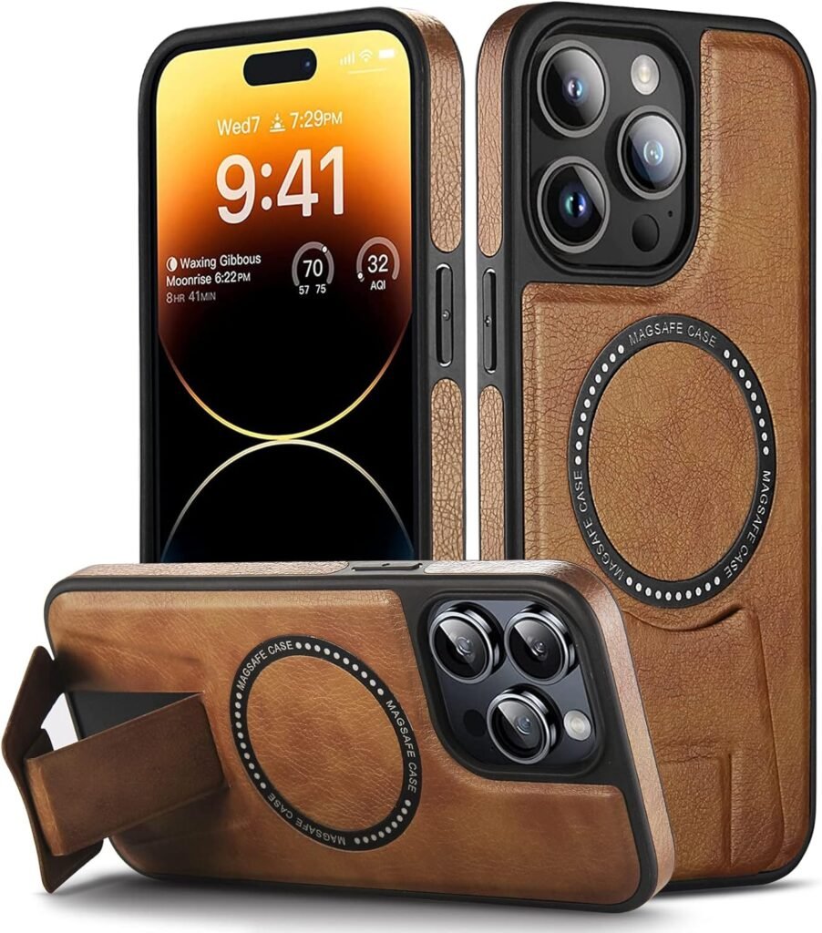 WTCASE Designed for iPhone 14 Pro Max Leather Case with Kickstand, Luxury Cover for Men, Protective Slim Shockproof Phone Cases Compatible with iPhone 14 Pro Max(2022) 6.7 (Brown)