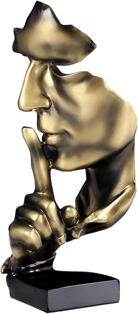 aboxoo Thinker Statue, Silence is Gold Abstract Art Figurine, Modern Home Resin Sculptures Decorative Objects Piano Desktop Decor for Creative Room Home, Office Study (Gold)