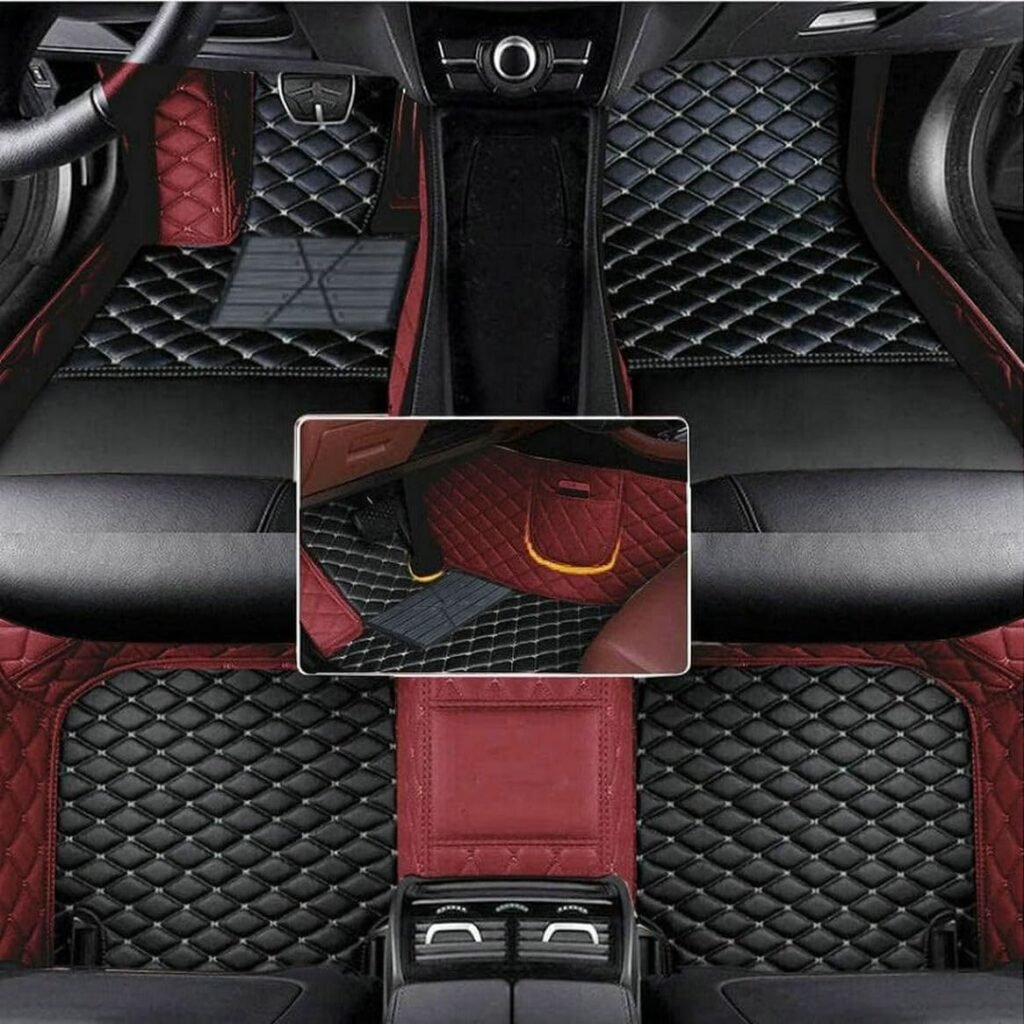 Aerfine Customized Luxury Leather car Floor mats Non Slip Floor mats for Cars All Weather Floor mats (Black Beige Wine Red)