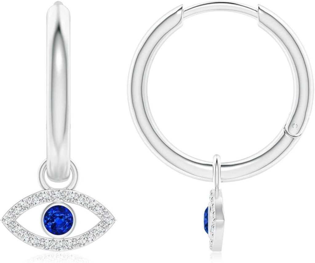 ANGARA Natural Blue Sapphire Evil Eye Dangle Earrings for Women Girls in 14K Solid Gold | September Birthstone Jewelry Gift for Her | Birthday | Wedding | Anniversary