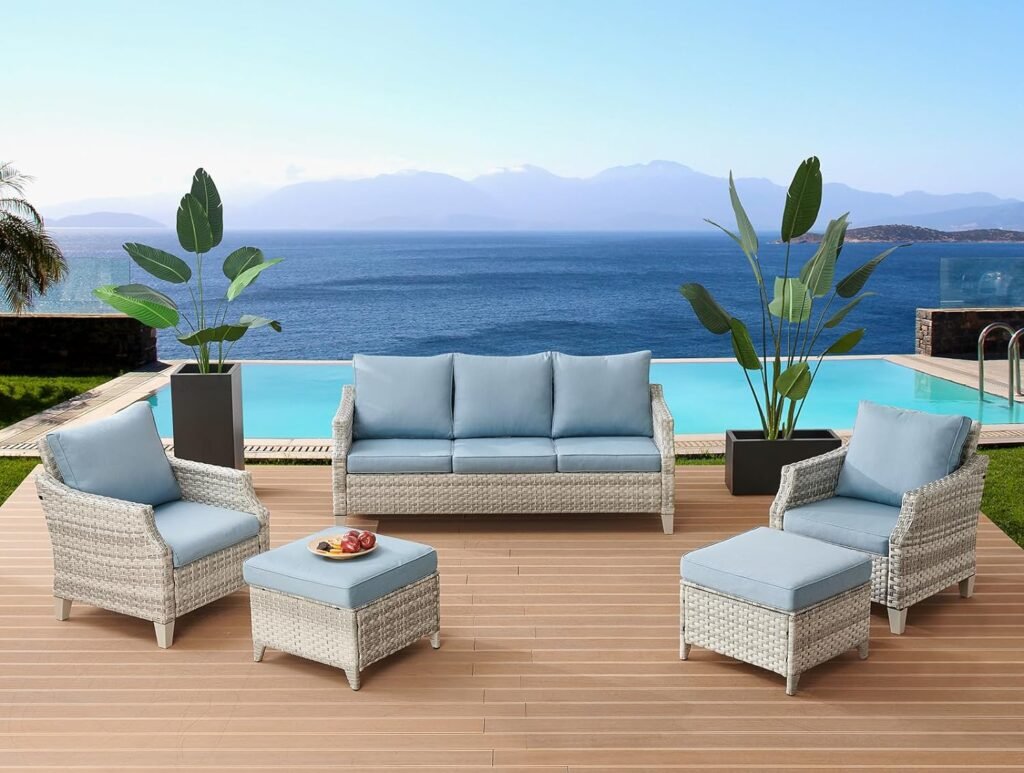Belord Wicker Patio Furniture Set Outdoor Sofa with Ottomans, 5 PCS Outdoor Rattan Furniture Conversation Sets for Patio Backyard Lawn Porch Balcony Poolside Mixed Gray