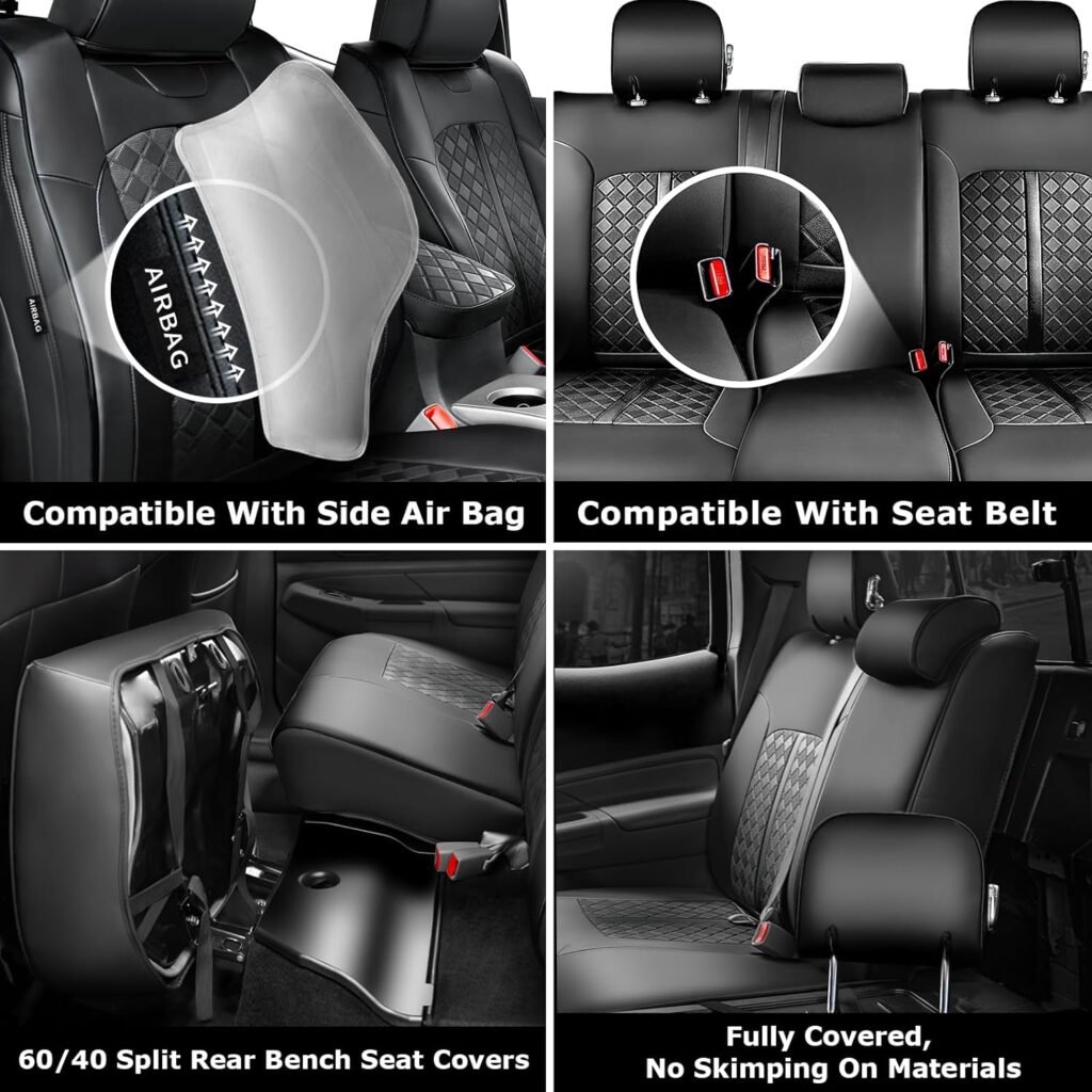 Carlimeki Tacoma Seat Covers Custom Fit For 2016-2023 Double  Crew Cab Tacoma SR, SR5, Limited, TRD Pro, TRD Sport, TRD Off-Road, Trail Special Edition - Center Console Armrest Covers - Fully Covered