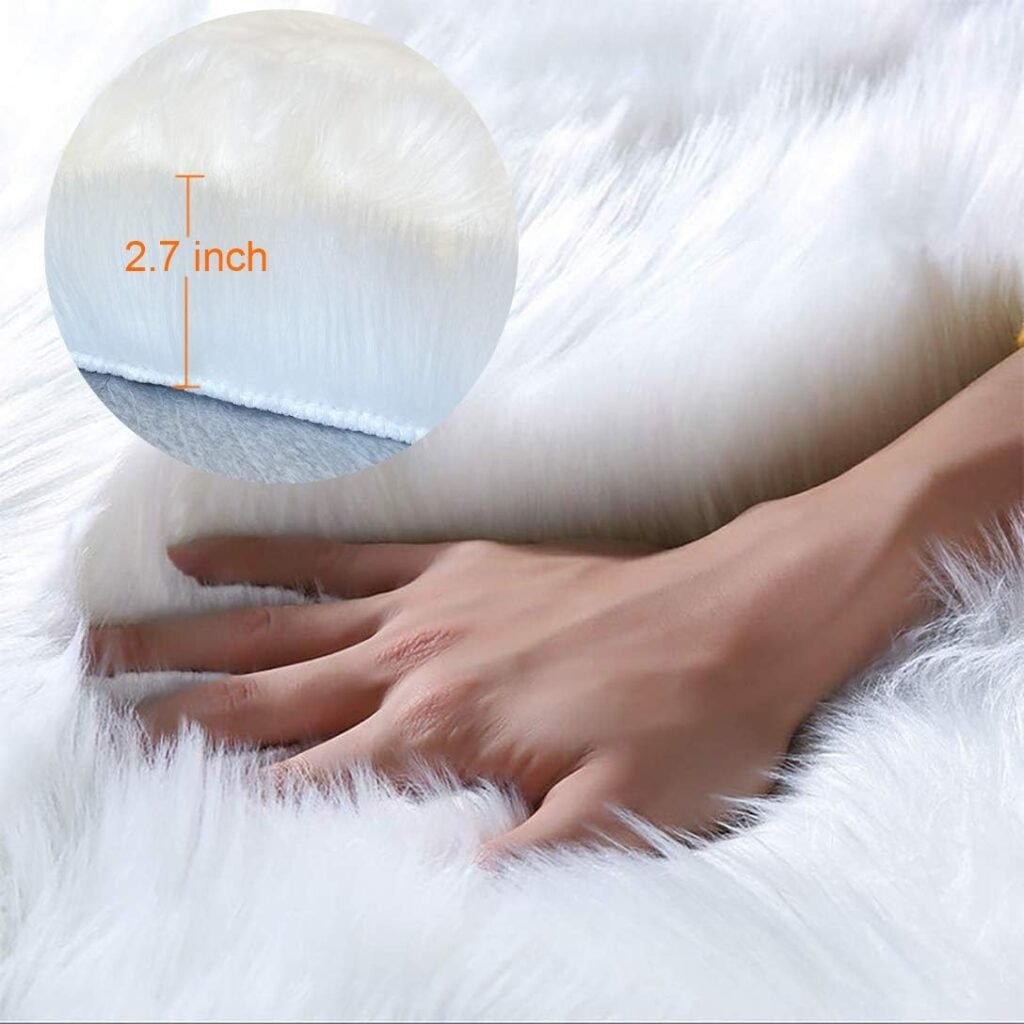 Coumore Ultra Soft Faux Sheepskin Fur Rug White Fluffy Area Rugs Chair Couch Cover Fuzzy Rug for Bedroom Bedside Floor Sofa Living Room, 2x6 Feet White