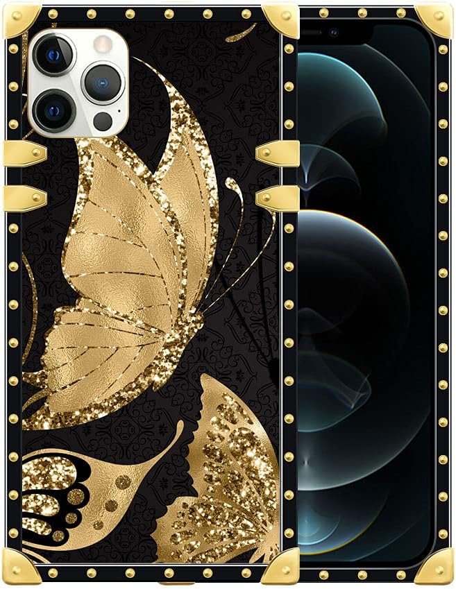 DAIZAG Case Compatible with 13 Pro Max Case, Popular Gold Butterfly Case for iPhone 13 Pro Max Cases for Women Girls,Soft TPU Corner Bumper Luxury Pattern Design Square Cover Case