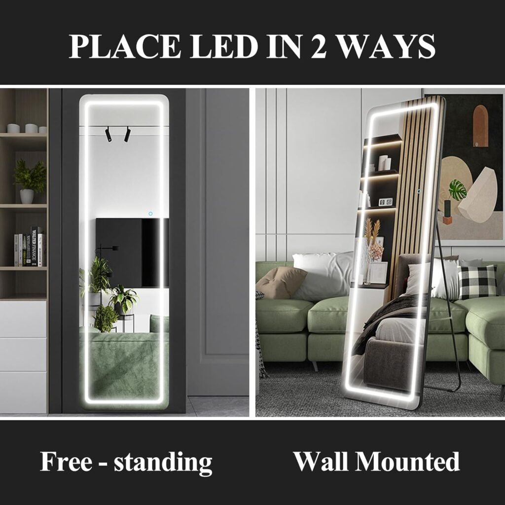 EDTEMI Floor Mirror Full Length,56x16Free Standing or Leaning Against Wall Mirror Full Body Mirror,Wall Mounted Hanging Mirror, Large Dressing Mirror with Stand for Bedroom Living Room(Black)