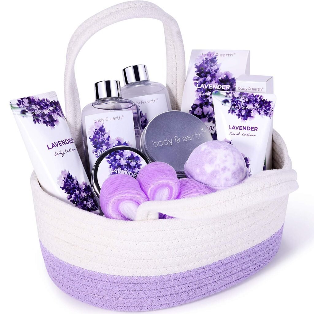 Gift Basket for Women - Bath Gift Set for Women, Body  Earth Gift Baskets with Essential Oil, Shower Gel, Body Lotion, Lavender Gifts for Women, Spa Basket for Dad Mom, Christmas Gifts for Her