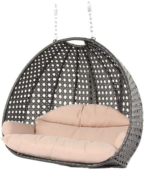 ISLAND GALE® Elegant Double SEAT Wicker Swing Chair. Suit Your OWN Hanging Convenience. (Latte/Cream) This is Chair and Cushion ONLY. Hanging Stand is NOT Included!Base and Poles are Not Included.