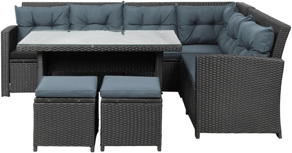 LJMXG 6-Piece Patio Furniture Set Outdoor Sectional Sofa with Glass Table, Ottomans for Pool, Backyard, Lawn