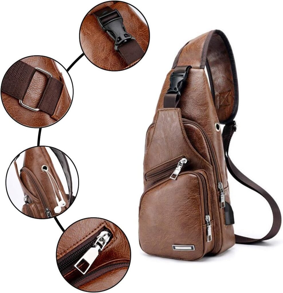 Lucien Hanna Mens Leather Sling Bag Multipurpose Daypack Shoulder Chest Crossbody Bag Black One Size