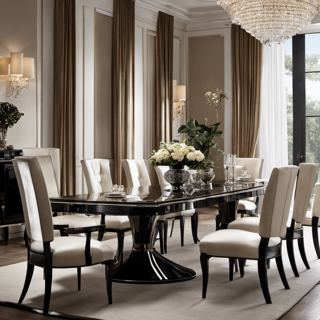 An image that showcases a pristine, glossy luxury dining table, meticulously maintained to perfection