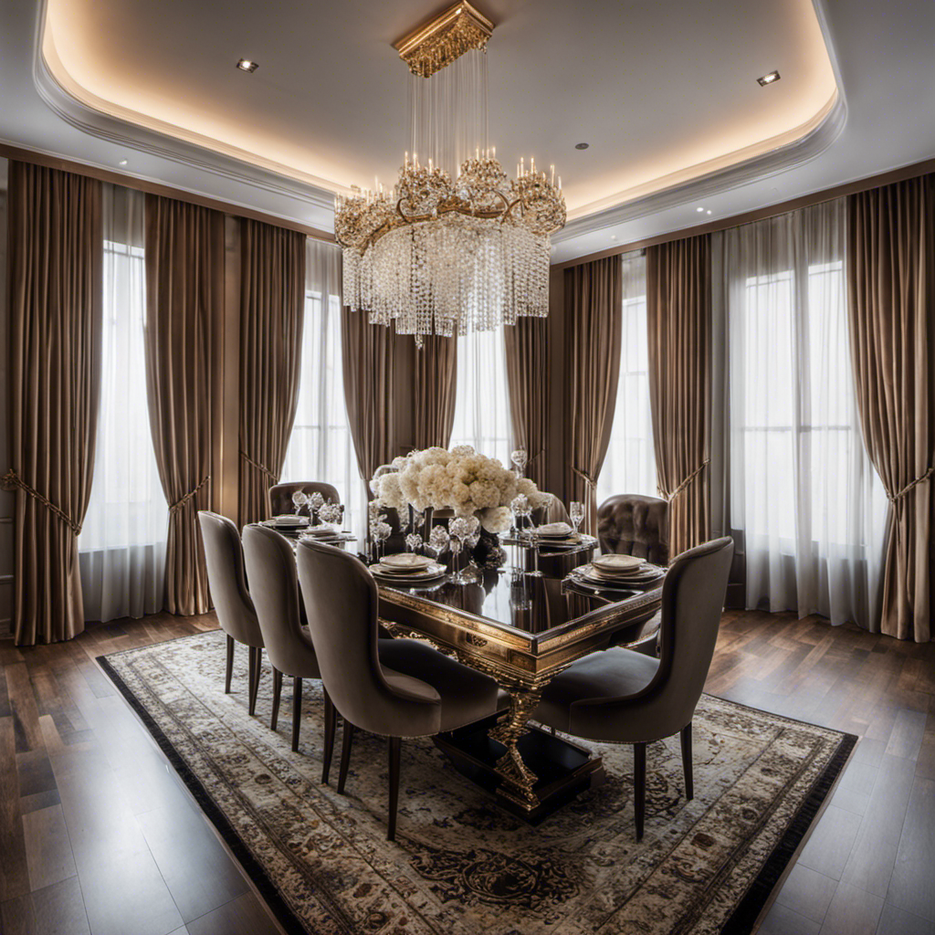 An image showcasing a stunning luxury dining table in a spacious, well-lit dining room