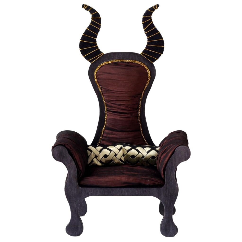 Miniature chair with horns, goth devil dollhouse furniture. Black gold luxury
