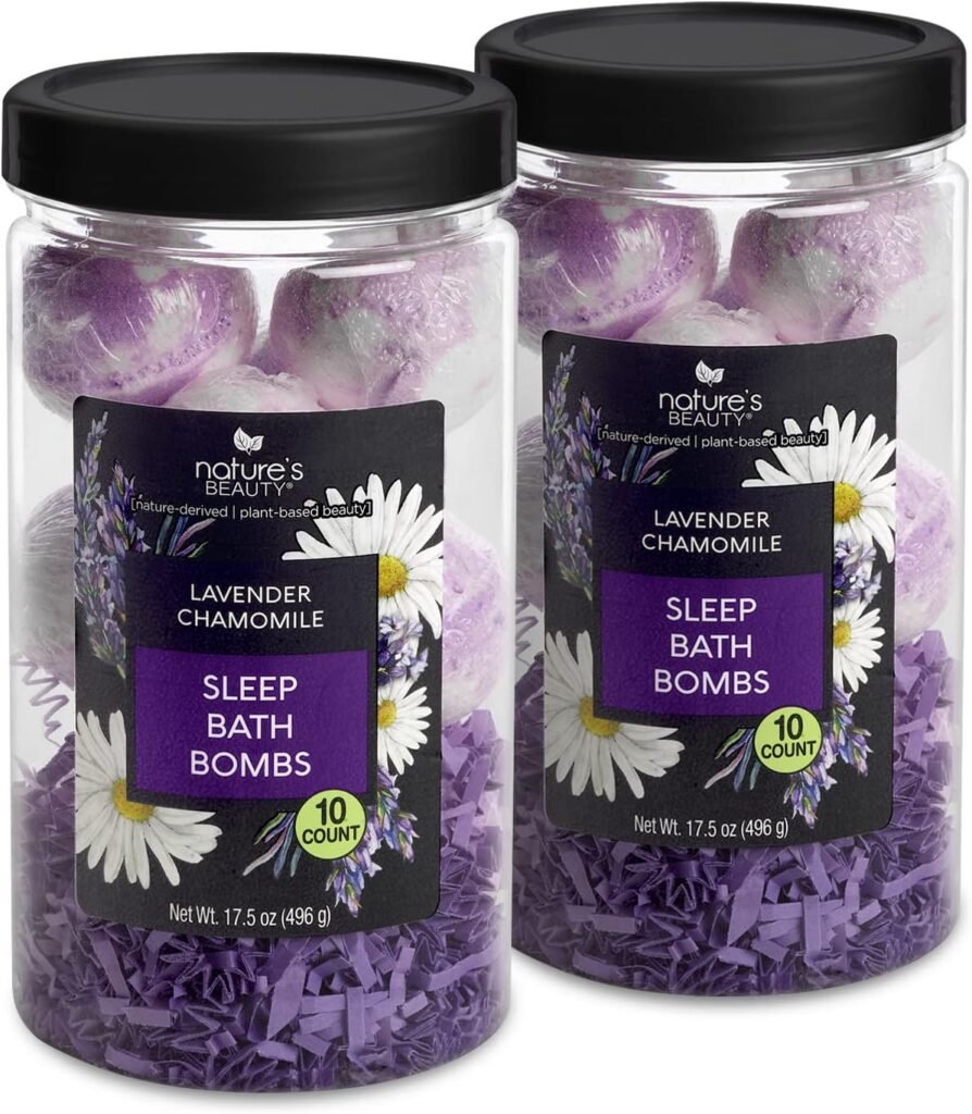 Natures Beauty Lavender Chamomile Sleep Bath Bomb Gift Set Multi-Pack- Luxury Fizzy Relax Spa Bomb w/Vanilla + Citrus Scent Made with Coconut Oil + Witch Hazel, 17.5 oz | 10 ct ea (2 Pack)