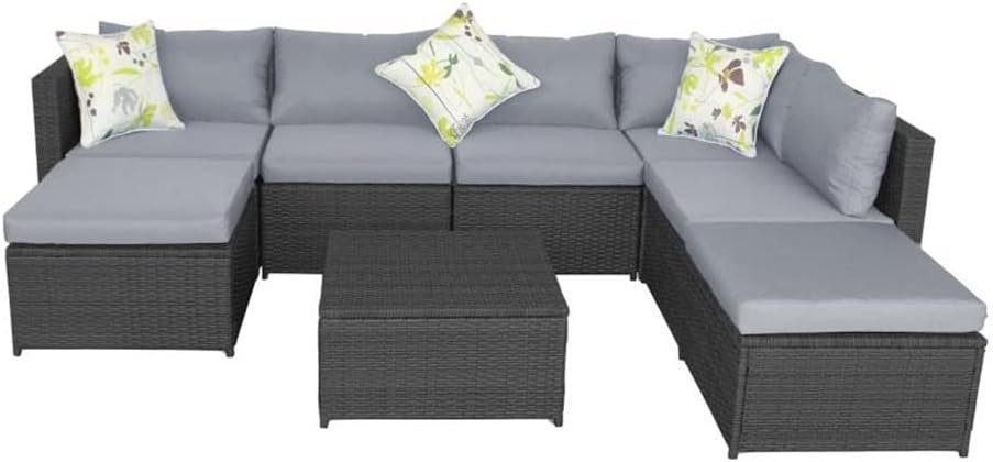 POPOLL Outdoor Furniture Set with Padded Wicker Rattan Sofa Patio Set is Used for Backyard Poolside, Garden Furniture