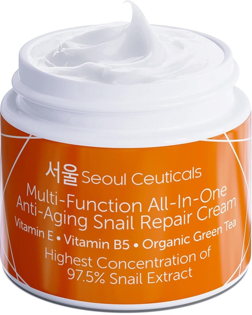 SeoulCeuticals Korean Skin Care 97.5% Snail Mucin Moisturizer Cream - K Beauty Skincare Day  Night Snail Repair Cream Filtrate Cruelty Free 2oz