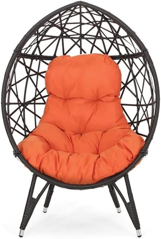 WYKDD Contemporary Design Outdoor Wicker Teardrop Chair Accent Chair with Cushion and Base 38.5 in