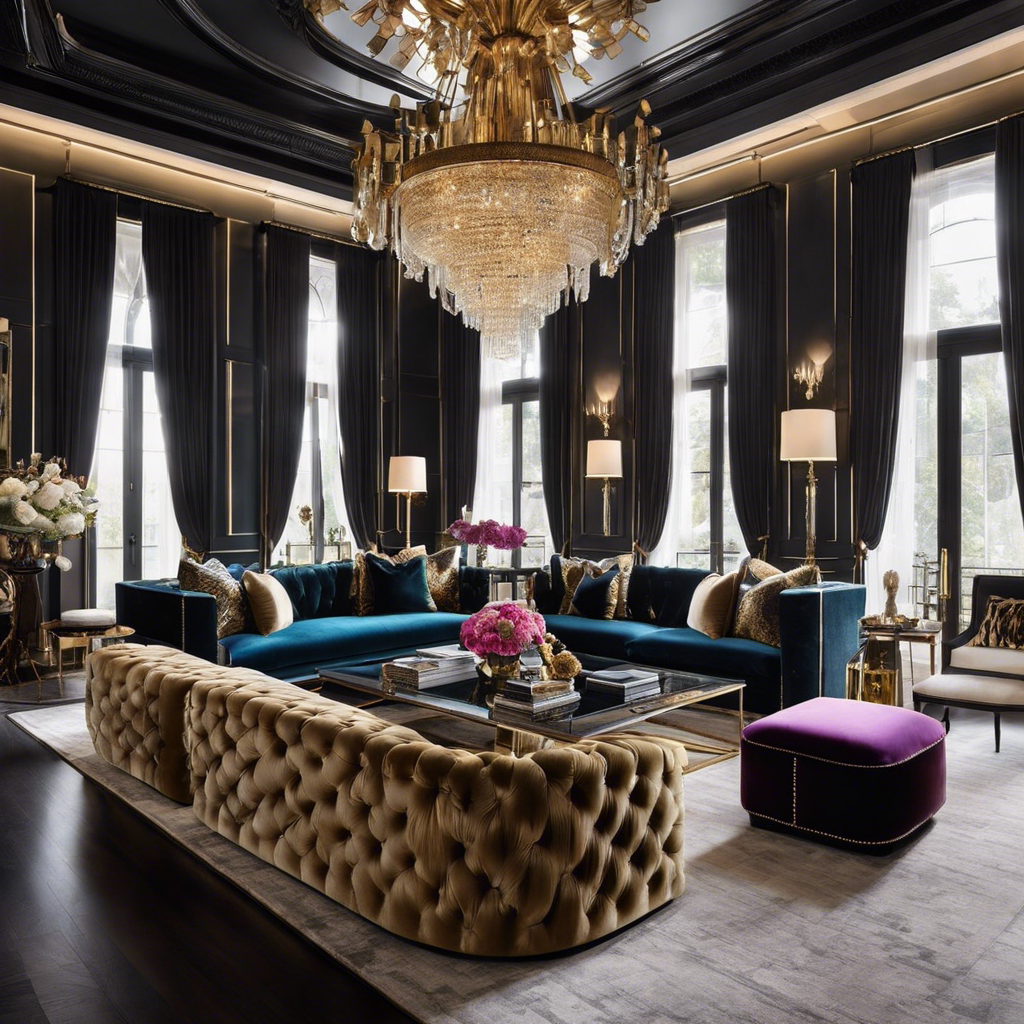 Ing image of a meticulously curated living room, adorned with plush velvet furniture, glistening chandeliers, and tasteful art pieces, all harmoniously blending together to create an opulent ambiance on a limited budget