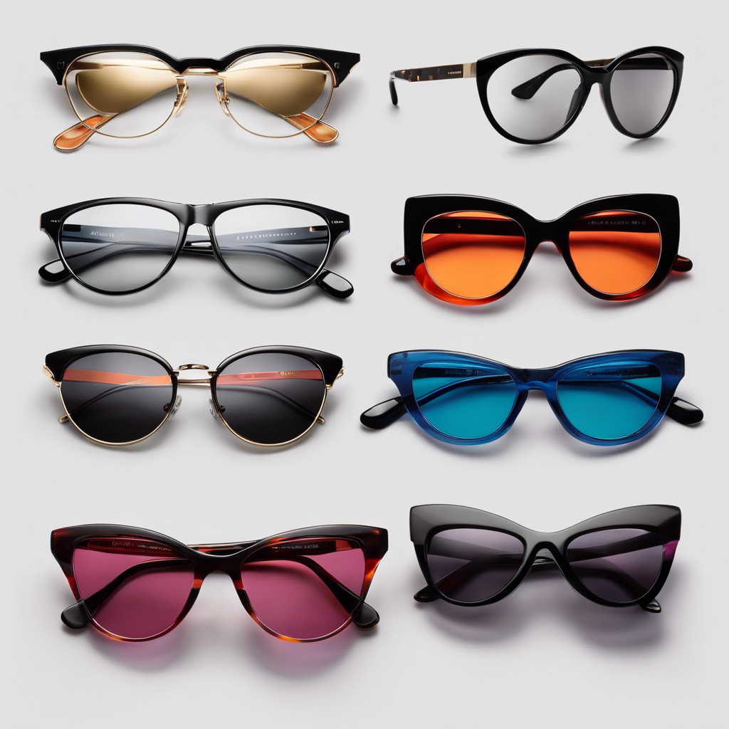 An image showcasing a diverse collection of designer eyewear, featuring frames with sleek metallic accents, bold geometric shapes, and vibrant colors, to inspire readers in their quest to find the perfect pair for everyday wear