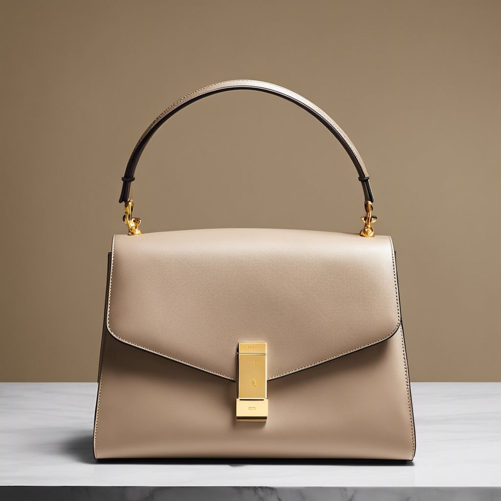An image showcasing the Celine 16 Bag: A sleek, structured masterpiece crafted from supple leather, adorned with an elegant gold closure and adorned with the iconic Celine logo—a timeless accessory that exudes sophistication and style