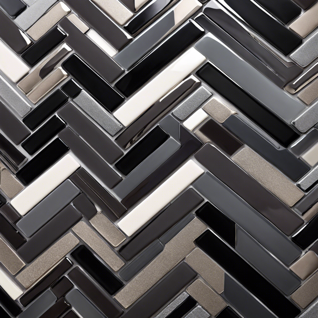 An image showcasing a trendy kitchen backsplash design with sleek, geometric tiles in a monochromatic palette