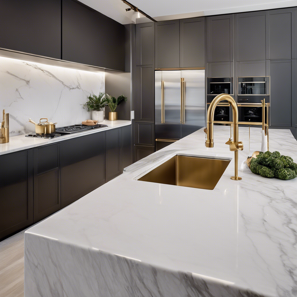 An image showcasing a sleek, minimalist kitchen adorned with high-end designer accessories