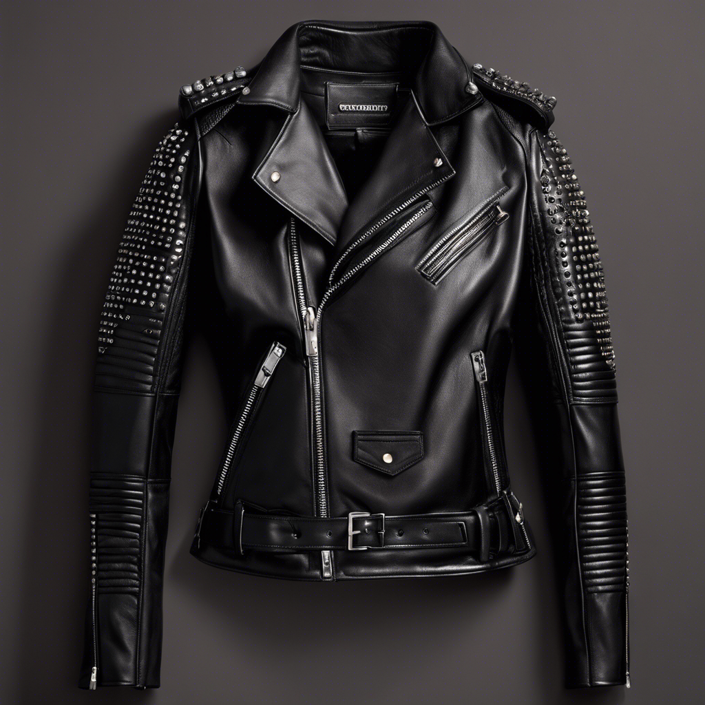 An image showcasing a sleek, black leather biker jacket for our blog post on designer winter coats