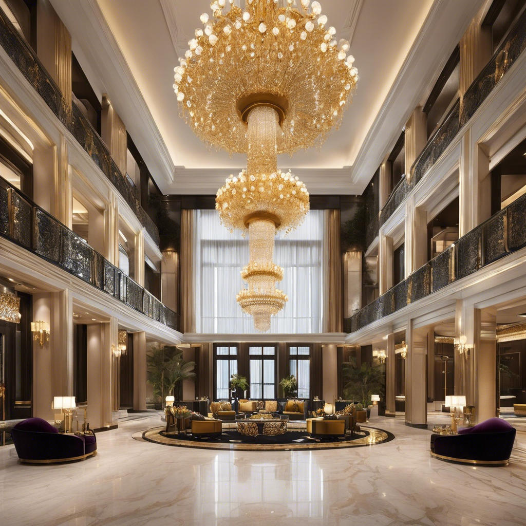 An image showcasing an opulent hotel lobby designed by elite interior designers