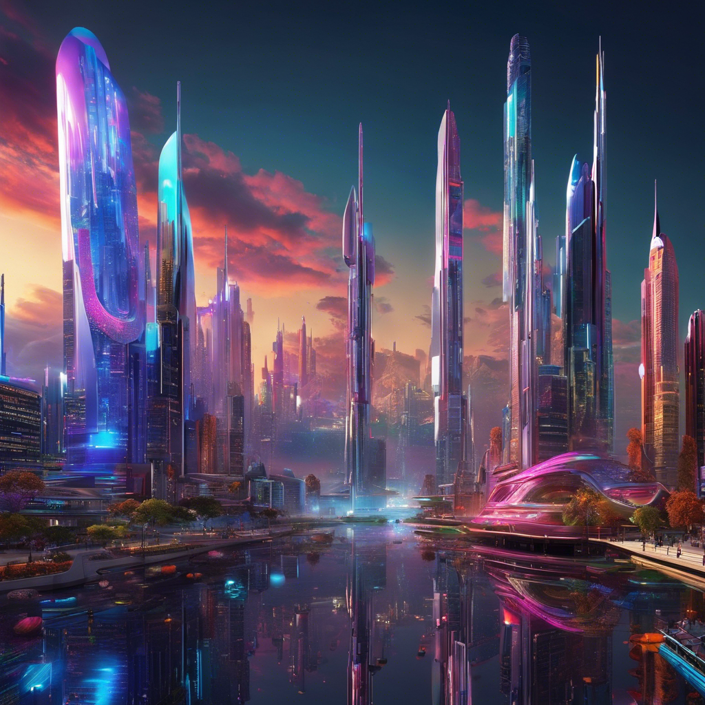 An image showcasing a vibrant, futuristic cityscape adorned with towering digital sculptures, each uniquely reflecting the artist's emotions, thoughts, and personality, illustrating the boundless possibilities of high-end digital art as a powerful form of self-expression