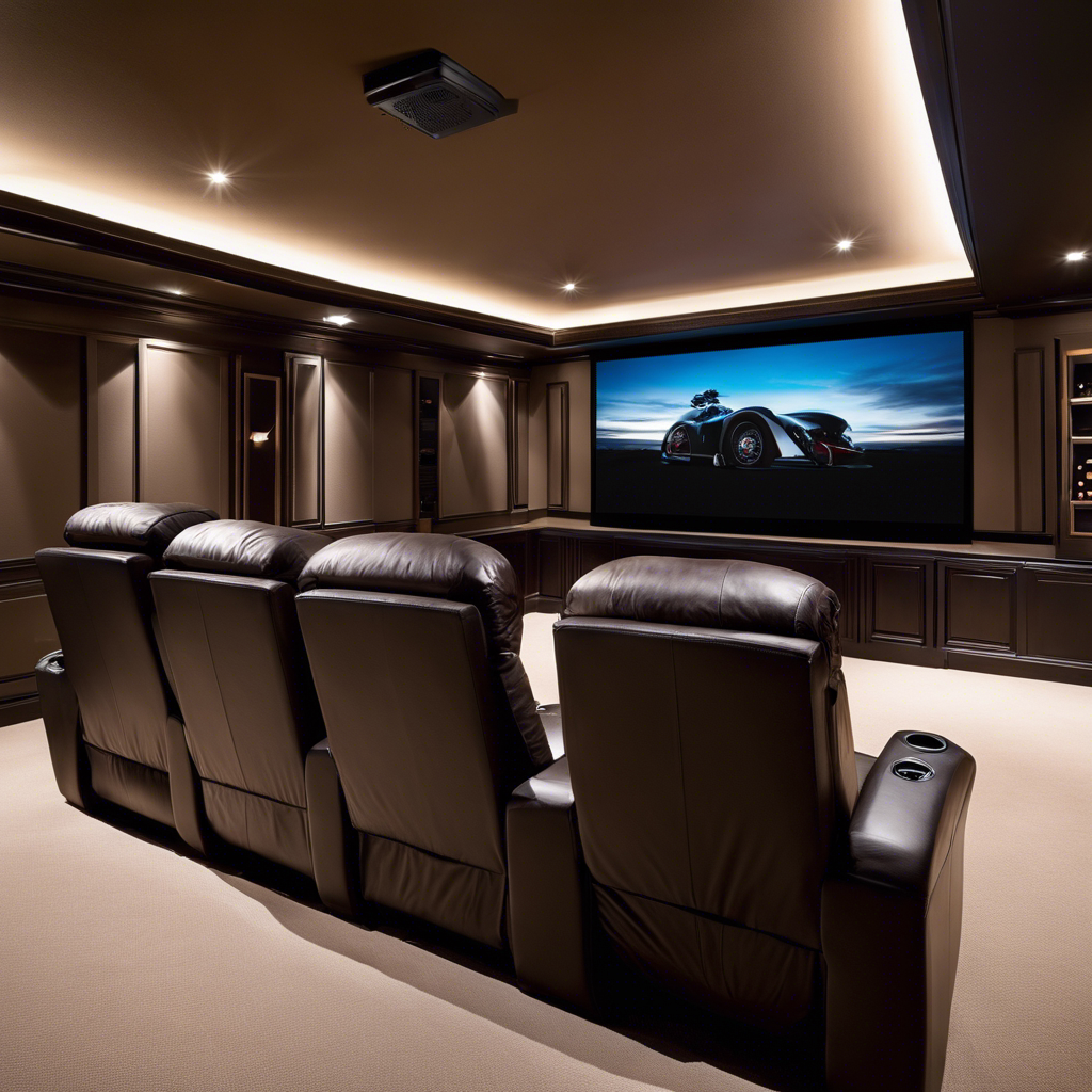 An image showcasing the evolution of high-end home theaters: a cozy basement transformed into a state-of-the-art cinematic sanctuary, complete with plush reclining seats, immersive sound systems, and a cutting-edge projection screen