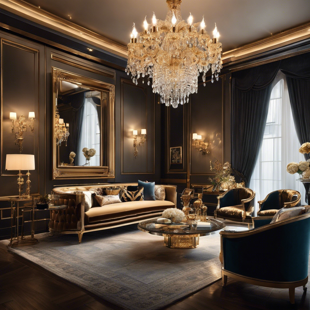  Capture an opulent living room bathed in soft, golden lighting