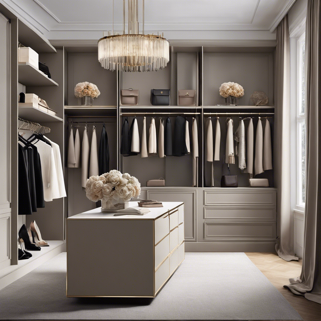 An image showcasing a minimalist walk-in closet filled with carefully curated, high-quality fashion essentials