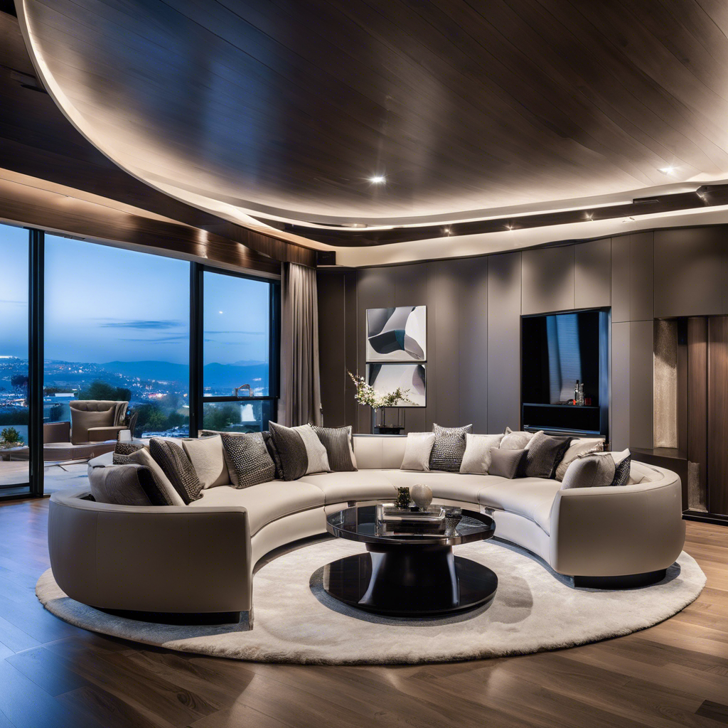 An image showcasing a sleek, modern living room adorned with cutting-edge smart home technology