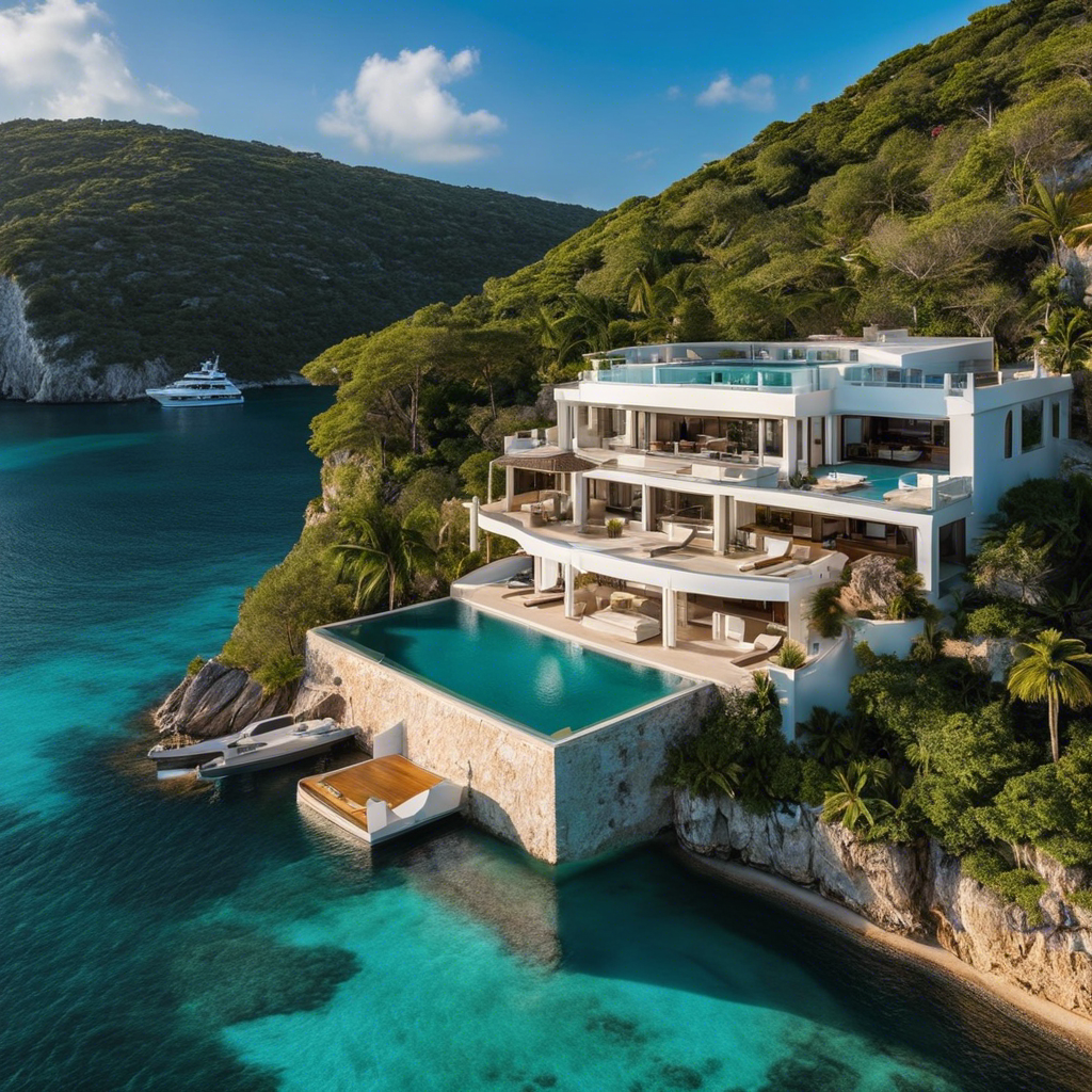 An image showcasing a breathtaking villa perched on a cliffside, overlooking crystal-clear turquoise waters