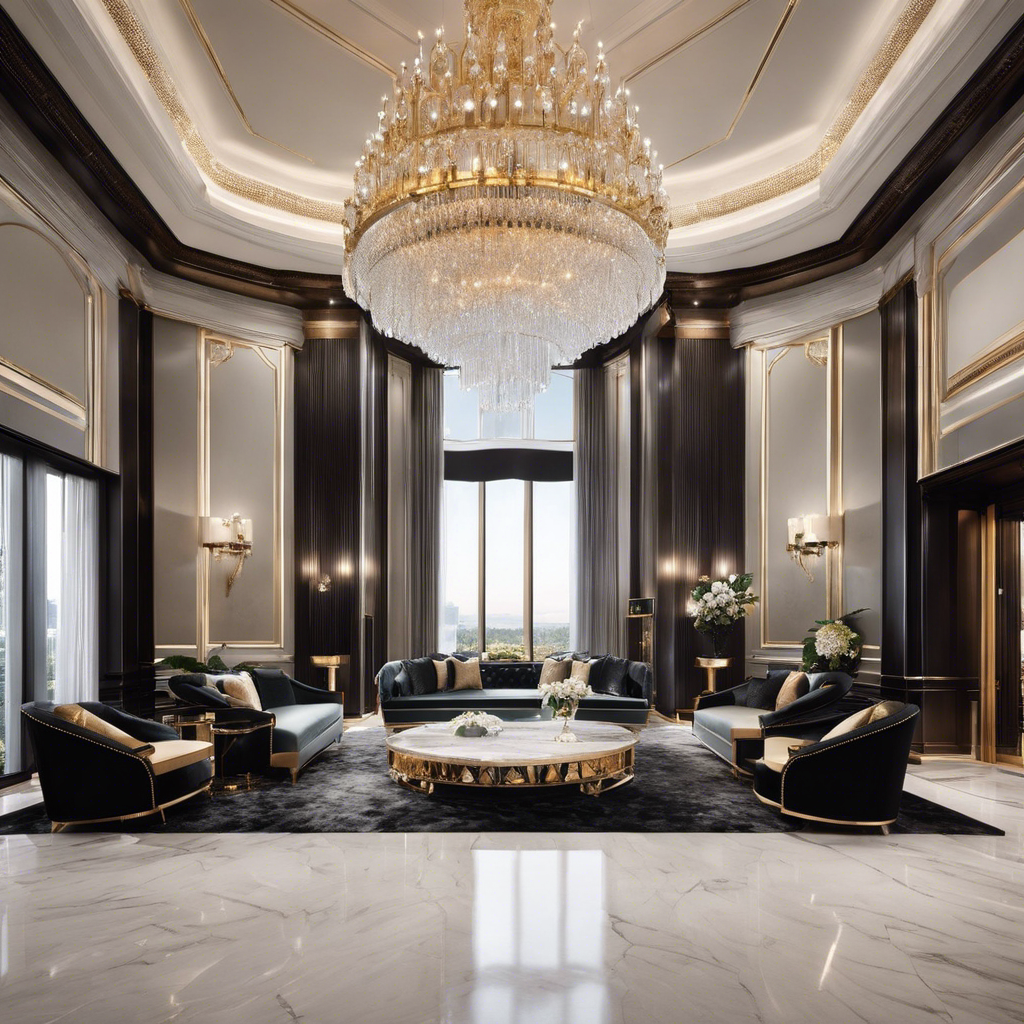 An image showcasing a grand reception area in a luxury office design