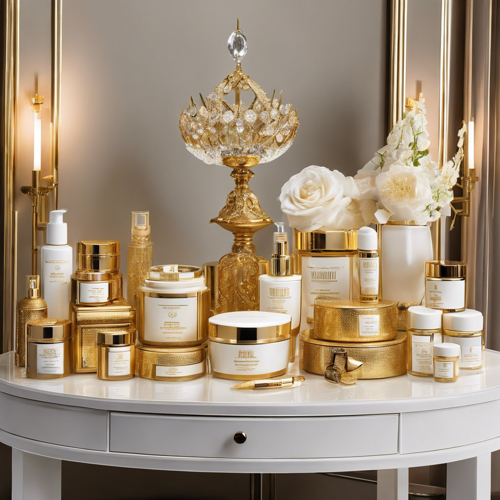 An image showcasing a pristine vanity table adorned with opulent gold accents
