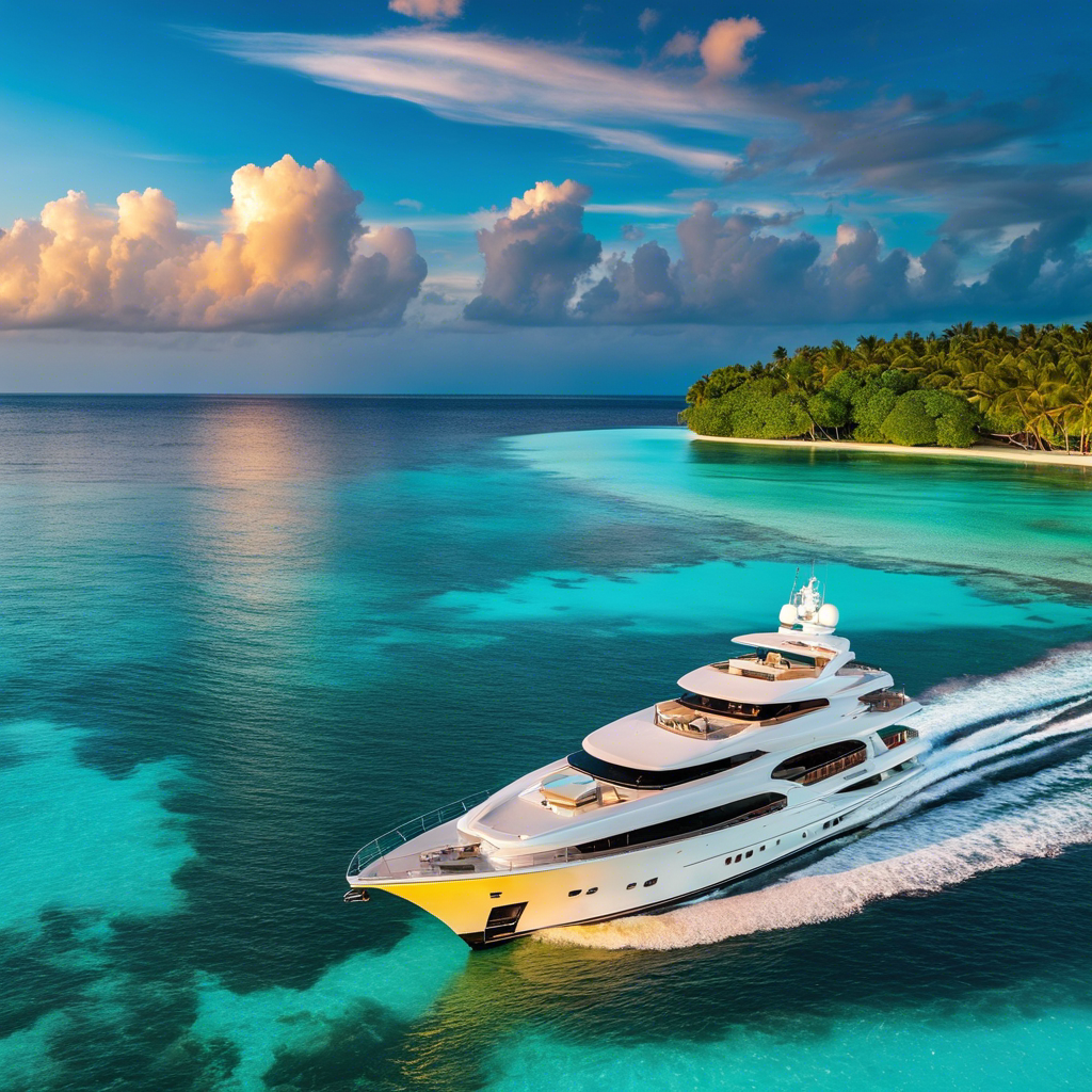 An image showcasing the breathtaking beauty of a private yacht anchored near a pristine coral reef in the Maldives