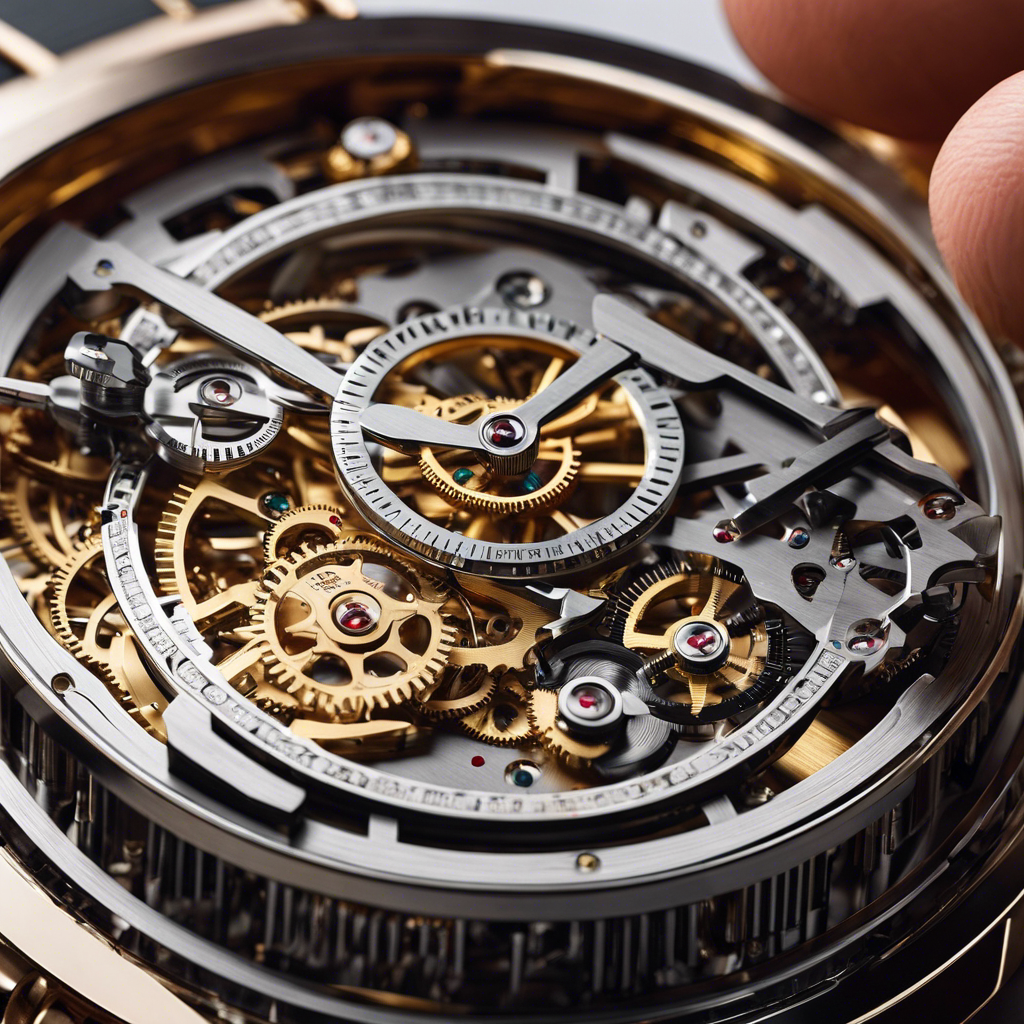 An image of a skilled watchmaker delicately adjusting the intricate gears of a luxury timepiece with precision tools, surrounded by magnifying glasses, calipers, and a watch movement diagram, showcasing the meticulous process of maintaining the accuracy of a valuable watch