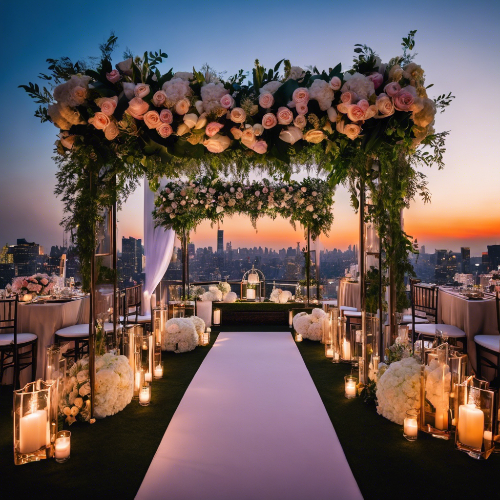 An image showcasing a breathtaking rooftop terrace at a luxury wedding venue