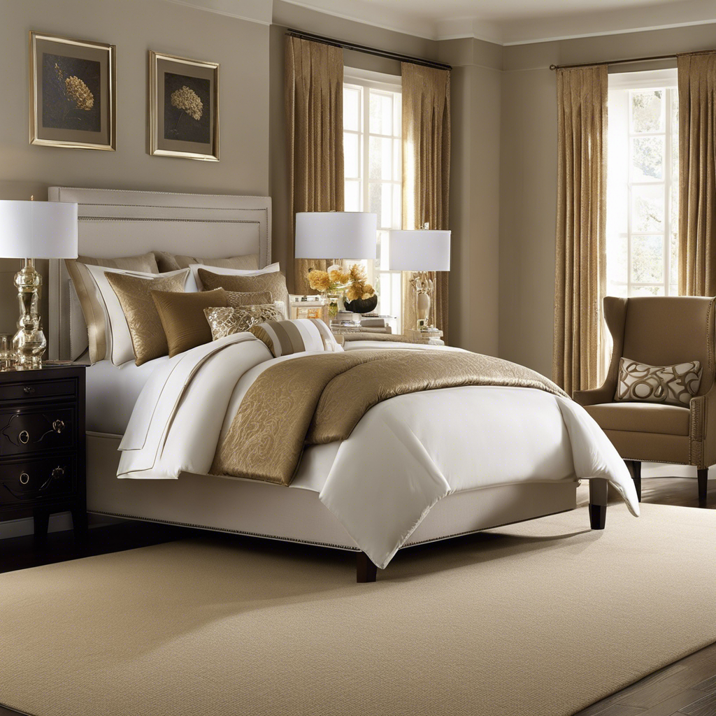 An image of an opulent bedroom showcasing plush carpeting and rugs