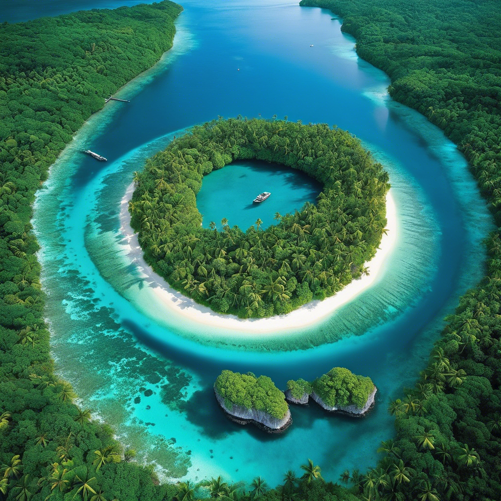 An image showcasing a secluded private island engulfed by lush tropical rainforests, encircled by crystal-clear turquoise waters, with vibrant coral reefs visible just beneath the surface, inviting readers to immerse themselves in nature's awe-inspiring splendor